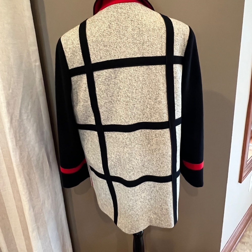Women's Vintage Spencer Reid Wool Blend Coat, Cream, Red & Black, Size 8 - Picture 5 of 14